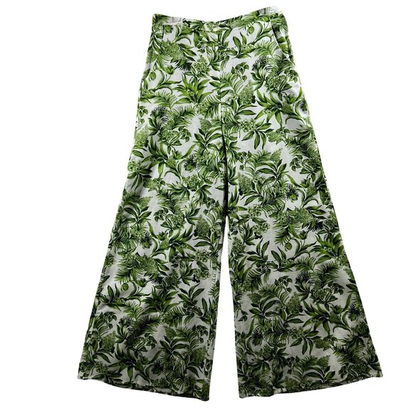 Midnight Sky NWT Linen Blend Women M Green Tropical Wide Leg Pants Boho Vacation - Picture 1 of 12